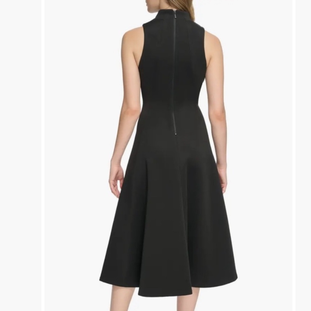 NWT Calvin Klein A-Line Halter Black Scuba Midi Stretch Dress Slimming - Picture 4 of 10